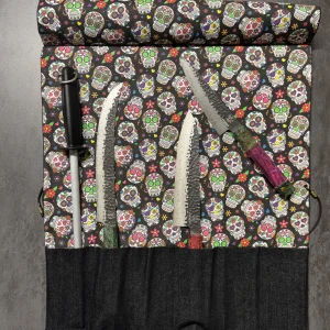 ROTOLO PORTA COLTELLI - ARTIGIANALE - DENIM NERO - MADE IN ITALY 100%